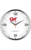 Logo baskılı beyaz bristol kadranlı 31 cm paslanmaz metal duvar saati